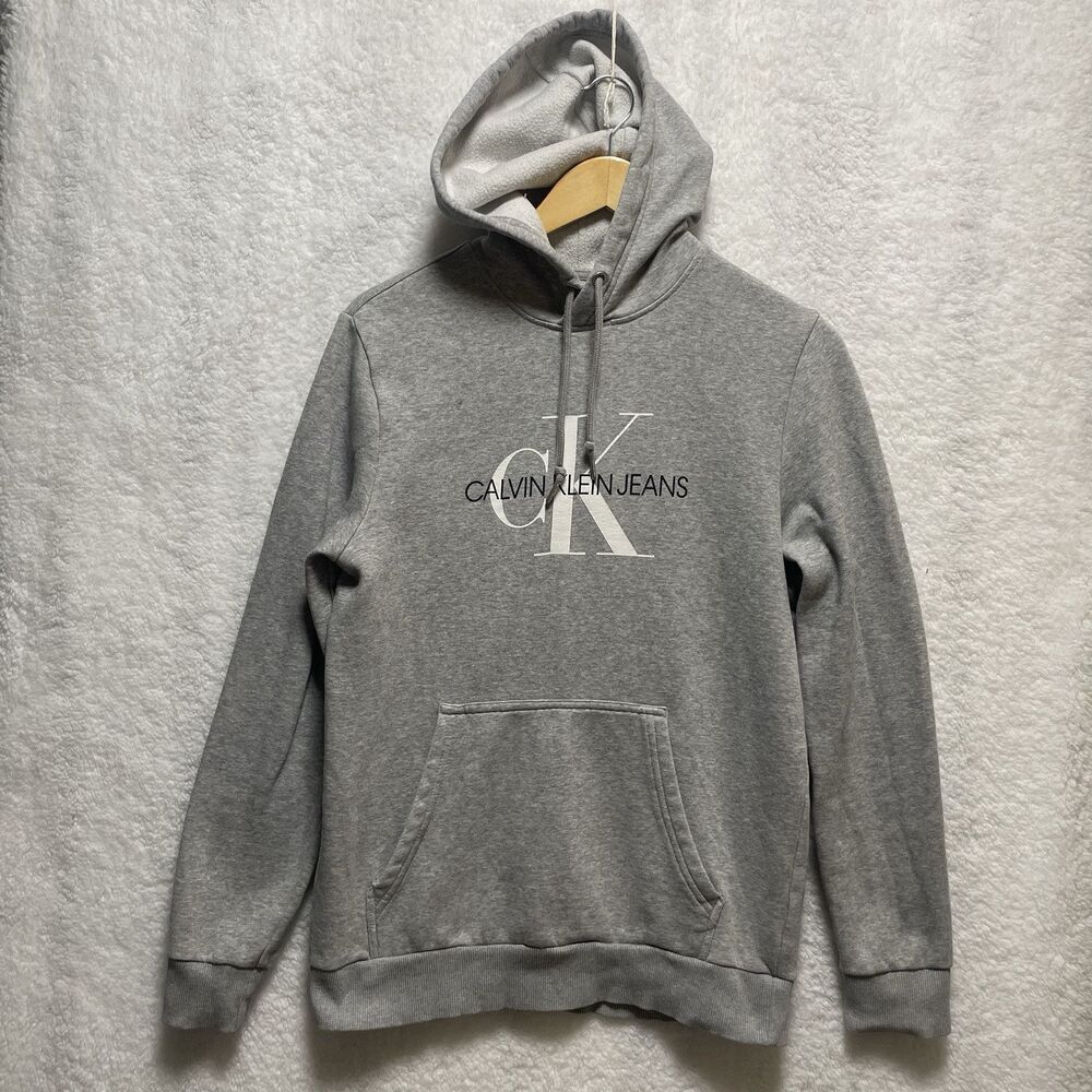 Calvin Klein Sweater Womens Small S Long Sleeve Spell Out Hoodie Pullover Gray